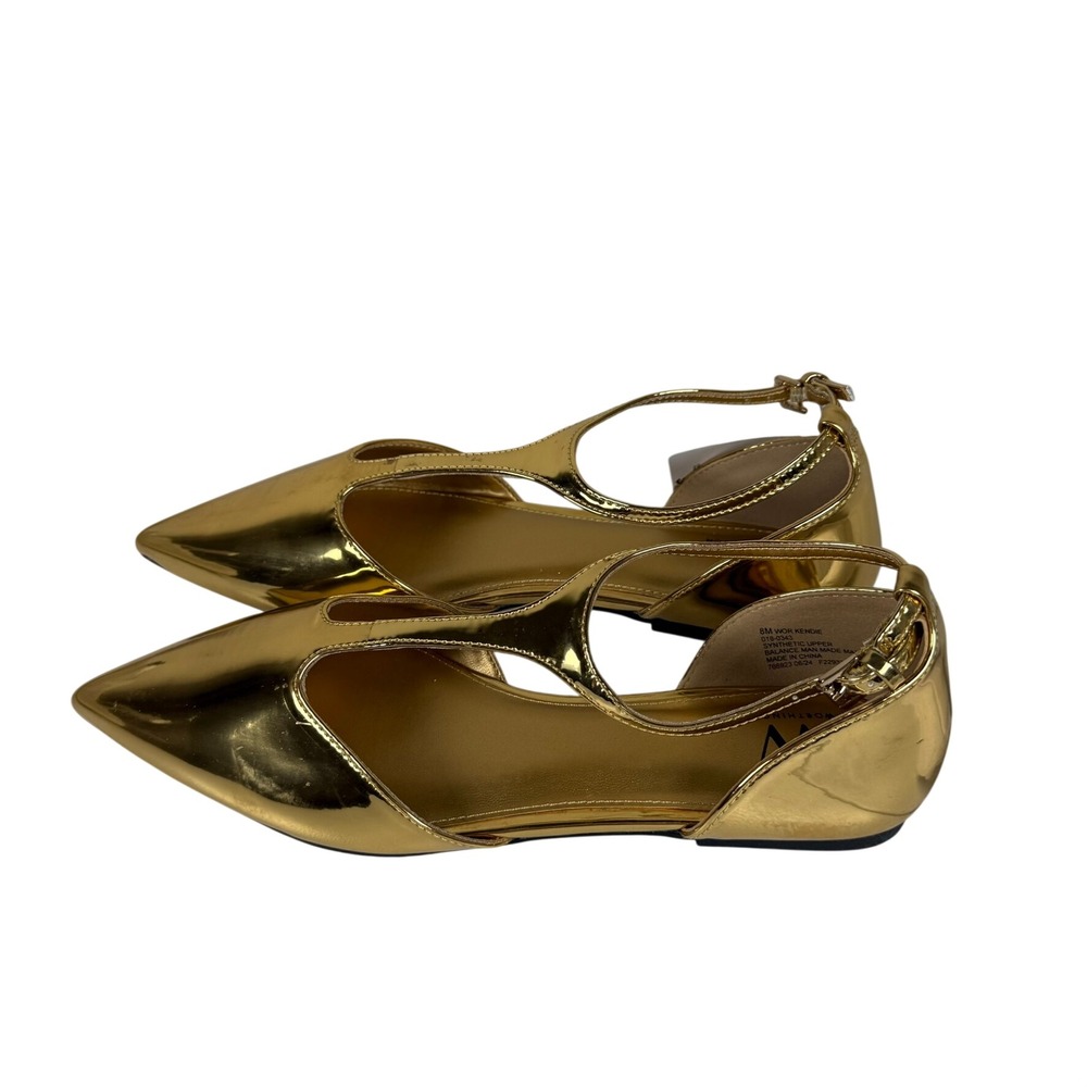 Worthington Womens 8M Kendie Flats Gold Metallic T-Strap Pointed Toe Dressy Chic
